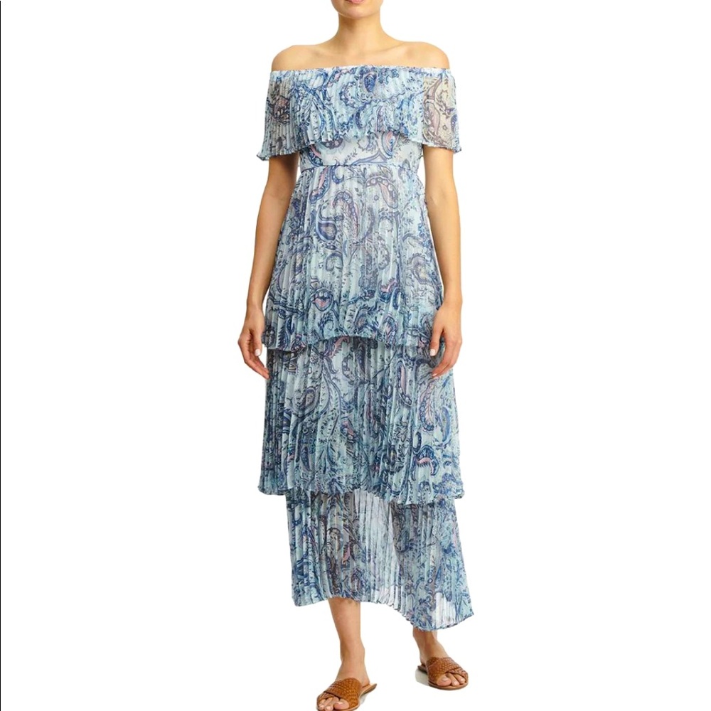Blue Paisley Tiered Off Shoulder Aqua by Bloomingdales Dress